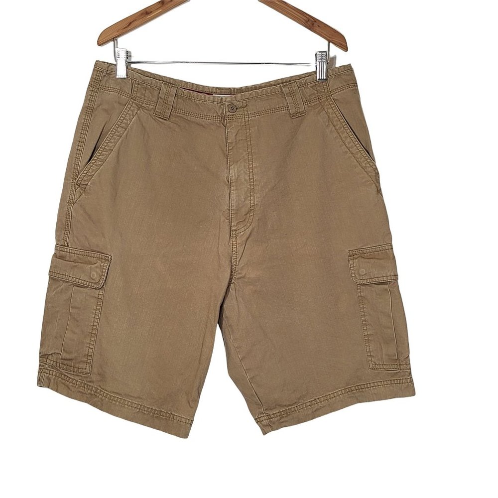 Dockers Men's Loose Fit Cargo Short 36 High Rise Flat Front Khaki Tan 100%Cotton